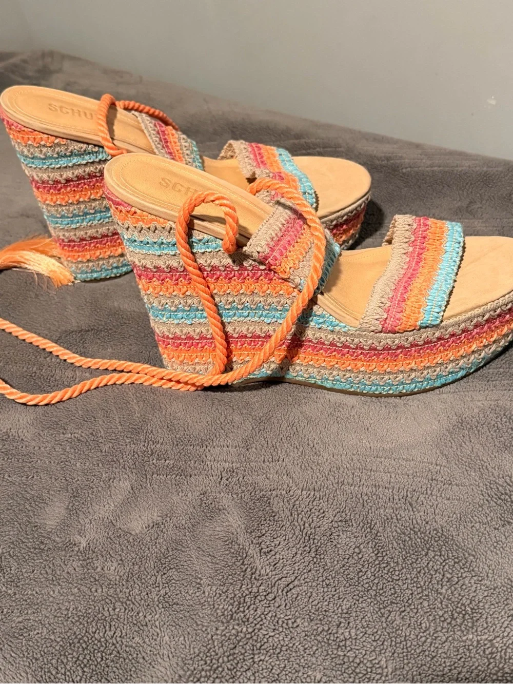 New Schutz Women’s Multicolor Crochet Platform Sandals